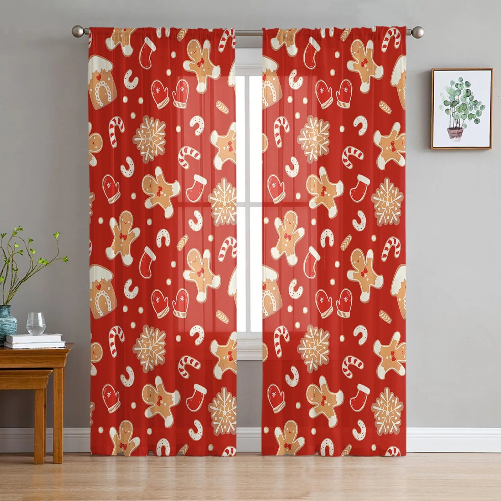 Christmas Gingerbread Man Tulle Curtains for Living Room Sheer Voile