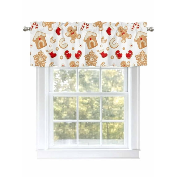 Christmas Gingerbread Man Valances for Windows Winter Snowflake Food White Kitchen Valance Curtain Rod Pocket Small Curtains for Cafe Bathroom Laundry Basement 42" x 12"