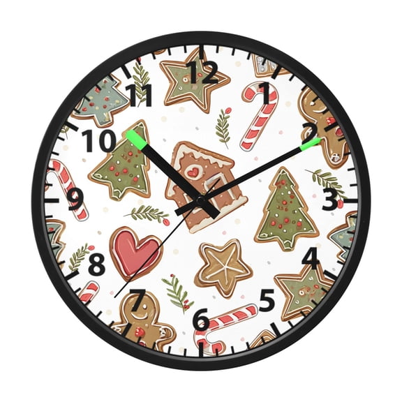 Christmas Gingerbread Man Wall Clock 12 Inch Voice Activated Night Light Silent Non Ticking