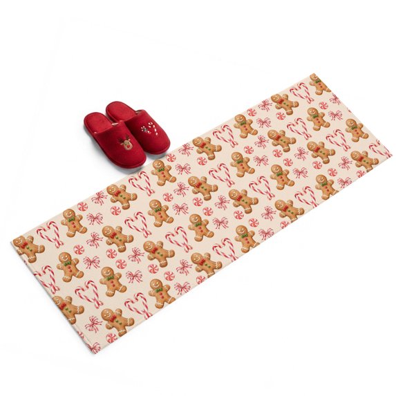 Christmas Gingerbread Man Washable Area Rug 2 x 6 ft Winter Country Red Stripe Bow Tie Candy Soft Non‑Slip Rugs Stain Repellent Indoor Mats for Long Hallway, Kitchen Runner, Corridor Laundry