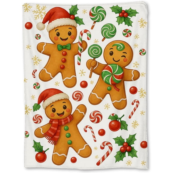 Christmas Gingerbread Men Blanket, Soft Lightweight Flannel Candy Canes Blanket for Couch, Bed, Travel & Home Decor Gifts, Cozy Warm Festive Winter Blankets for Adults Users Women Women 60×50 in
