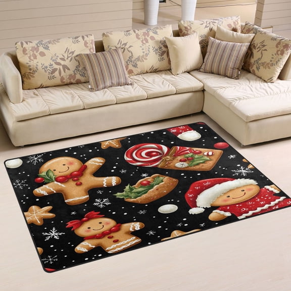 Christmas Gingerbread Men Soft Polyester Area Rug 31''x20'', Non Slip, Memory Foam, Water Absorbent