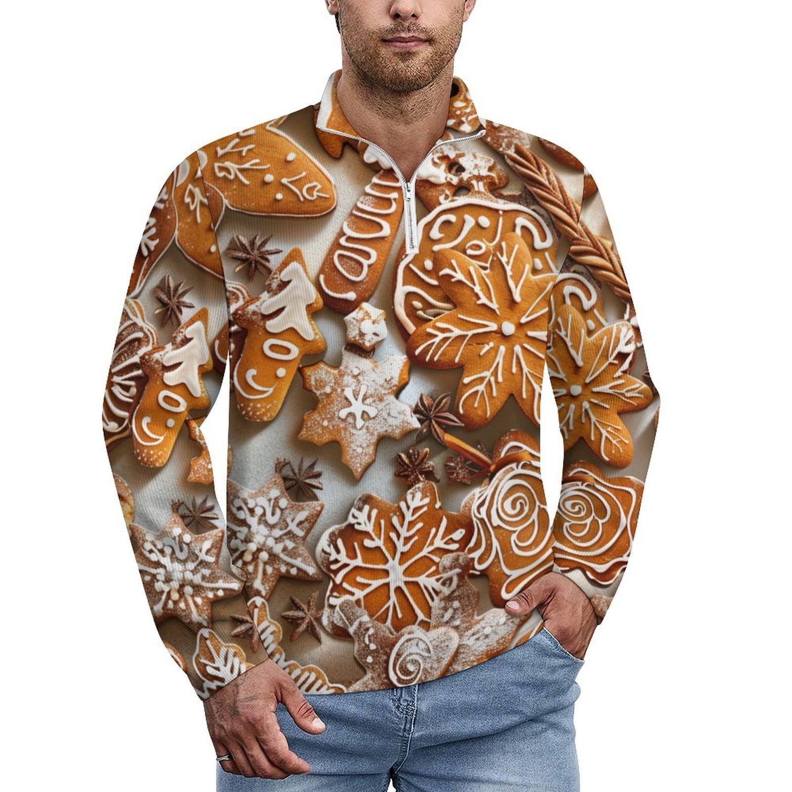 Gingerbread Man Pattern Long Sleeved Pullover Sweater main image 1
