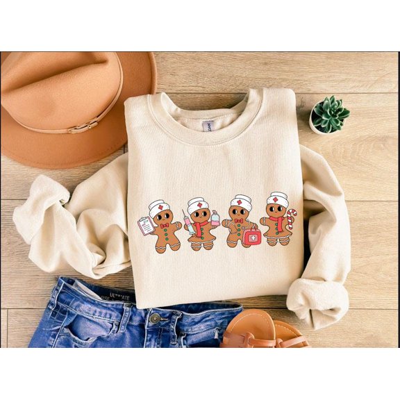 Christmas Gingerbread Nurses Sweatshirt, Christmas Nurse Cookies Long Sleeve,RN Christmas Tee, Holiday TShirt, Womens Christmas gift Hoodie