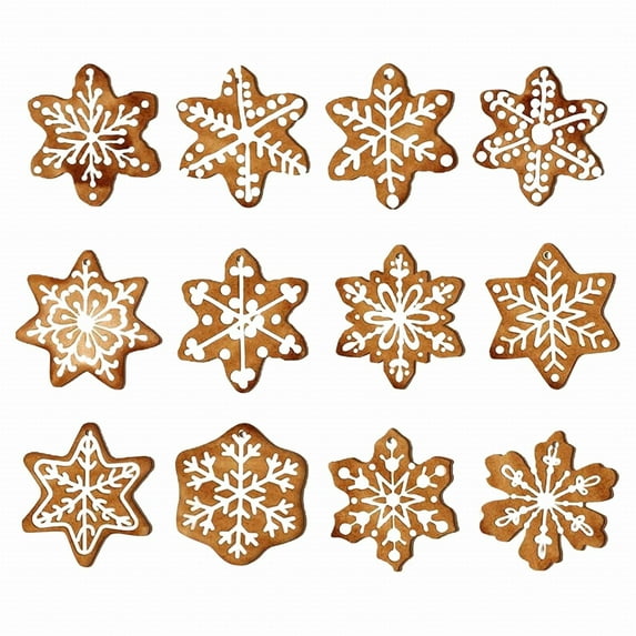Christmas Gingerbread Ornaments for Tree, Mini Snowflake Wooden Hanging Winter Xmas Ornaments with Ropes for Christmas Party Holiday Winter Crafts, 12 Pcs, 3.2x3.2"
