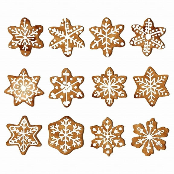 Christmas Gingerbread Ornaments for Tree, Mini Snowflake Wooden Hanging Winter Xmas Ornaments with Ropes for Christmas Party Holiday Winter Crafts, 12 Pcs, 3.2x3.2"