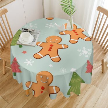 Christmas Gingerbread Pattern Table Cloth Round PVC Wedding Kitchen Dining Desk Table Cover Coat