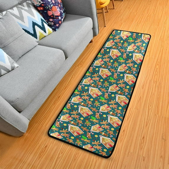 Christmas Gingerbread People Hallway Runner Rug 2'x6' Kitchen Rug with Rubber Backing Cookies House Lemon Spices Non Slip Entryway Rug Runner Washable Soft Area Rug for Hallway Bedroom Kitchen Decor
