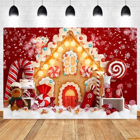 Christmas Gingerbread Photography Backdrop Winter Snowflake Candy Cane Xmas Tree Gift Kids Portrait Red Photo Background