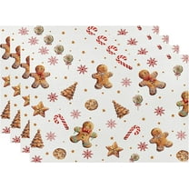 Christmas Gingerbread Placemats Set of 4, 12x18 Inch Xmas Cookie Seasonal Winter Holiday Table Place Mats for Kitchen Dining Home Party Decor