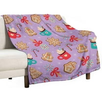 Christmas Gingerbread Purple Flannel Fleece Throw Blanket Xmas Candy Cane 50x60 Inches Soft Blanket for Couch,Cozy,Warm,Lightweight