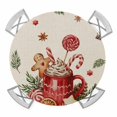 thumbnail image 1 of Christmas Gingerbread Round Tablecloth for 36-44 Inch Tables,Fitted Table Cover with Elastic Edge,Winter Xmas Ball Candy Pine Leaf Beige Waterproof Outdoor Table Cloth Protector for Patio Dinner, 1 of 9