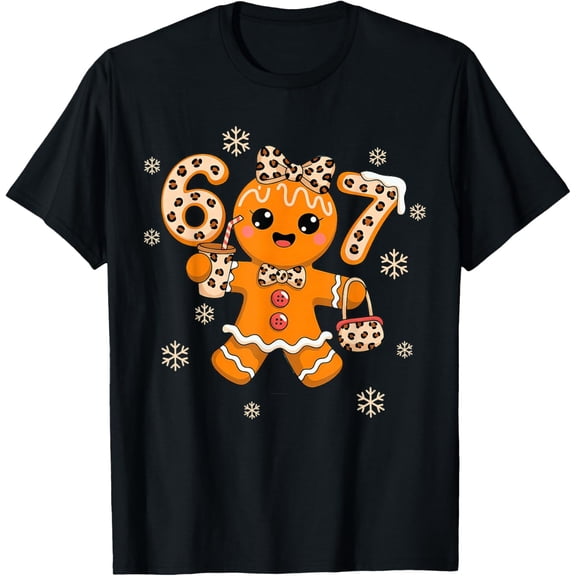 Christmas Gingerbread Six Seven 67 Leopard T-Shirt- American fashion hot selling casual retro high quality 100% cotton T-shirt 1 piece