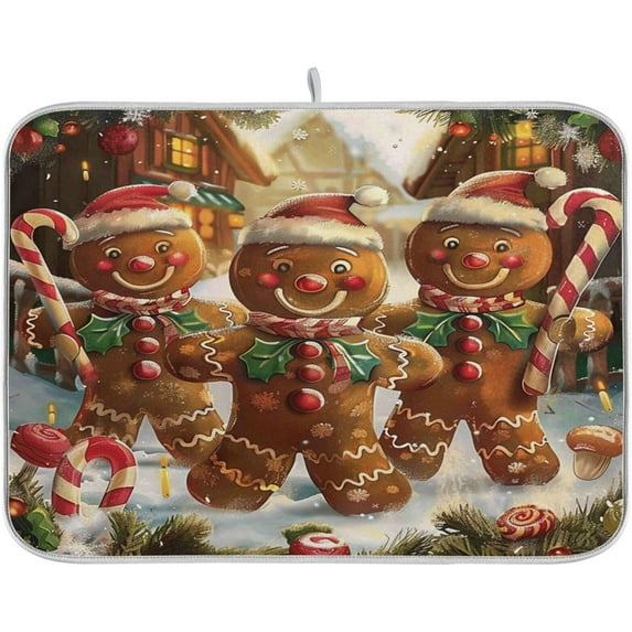 Christmas Gingerbread Snow Dish Drying Mat for Kitchen Counter 18 x 24 in Rack Mat Candy Microfiber Dry Dishes Mats Drainer Mat Dish Drying Pad Countertops Mat