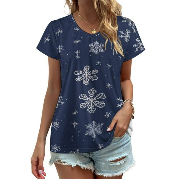 Christmas Gingerbread Snowflake Wrapping Paper Women's Blouse Short Sleeve Women's Top T-Shirt Spring Summer Clothes