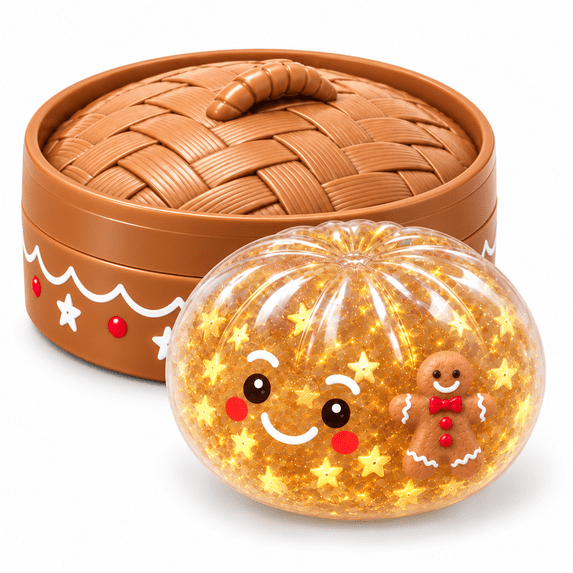 Christmas Gingerbread Squishy Toy with Storage Case, Glitter Sensory Stress Ball, Dumplings Squeeze Balls Stress Relief Sensory for Festival & Birthday Gifts, Stocking Stuffers Party Favors
