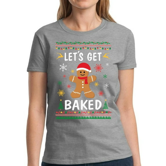 Christmas Gingerbread T Shirt Top Christmas Gift Shirt for Her - S M L XL 2XL 3XL Xmas Graphic Tee - Women T-Shirt Funny Xmas Holiday Tee