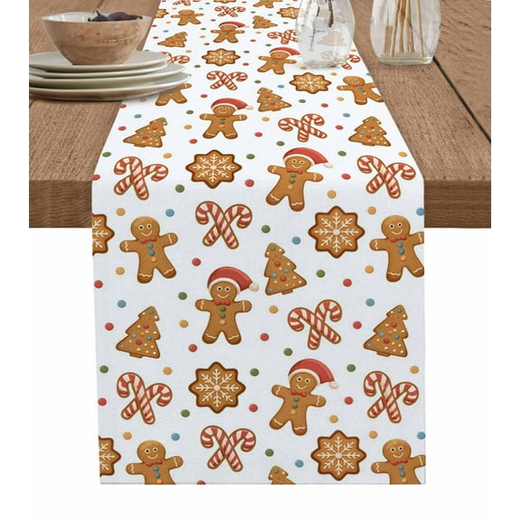 Christmas Gingerbread Table Runner 70 Inches, Xmas Winter Cute Cane Candy Tree Bed Runner Dresser Scarves Tabletop for Indoor Outdoor Parties/Ceremony/Banquet, 13" x 70"