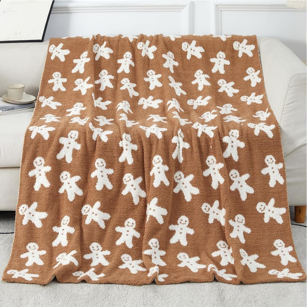 Christmas Gingerbread Throw Blanket Gingerbread Man Throw Blankets Thick Plush Fluffy Furry Blankets for Couch Bed Sofa Chair Travel Camping Christmas Blanket Decor Gifts for Women, Men(50x60)