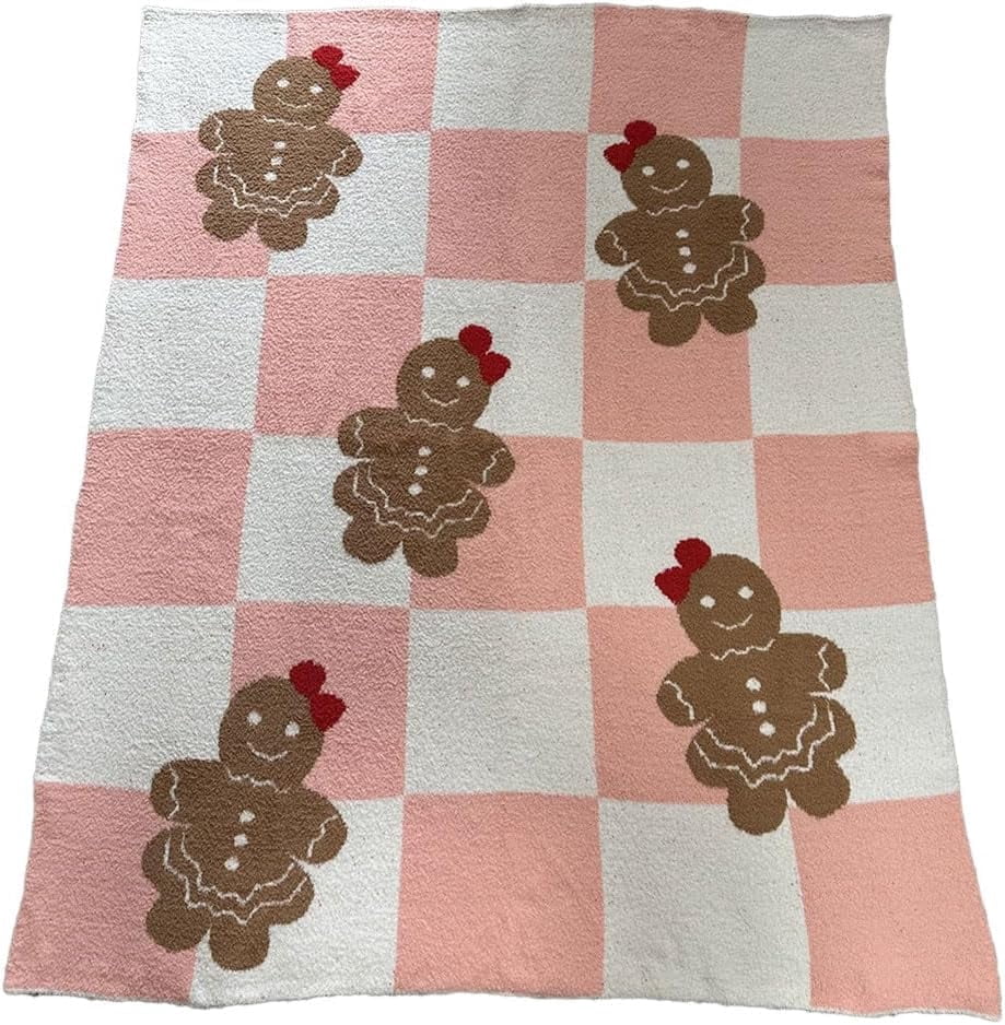 Christmas Gingerbread Throw Blanket Gingerbread Man Throw Blankets Thick Plush Fluffy Furry Blankets for Couch Bed Sofa Chair Travel Camping Christmas Blanket Decor Gifts for Women, Men(50x60)