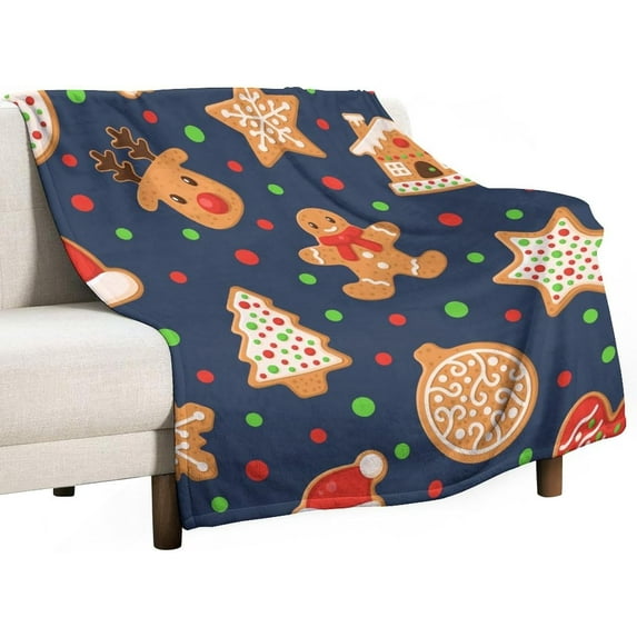 Christmas Gingerbread Throw Blanket Soft Warm Ball Purple Lightweight Flannel Plush Fuzzy Blankets Gift for Women Kids Boys Teens 50X60 in