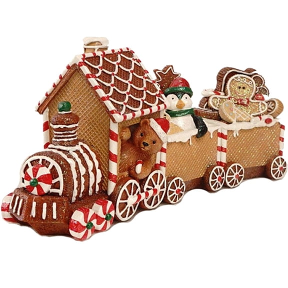 Christmas Gingerbread Train Christmas Ornament Figurine Room Ornaments Gift Goods Living Room Bear Santa Train