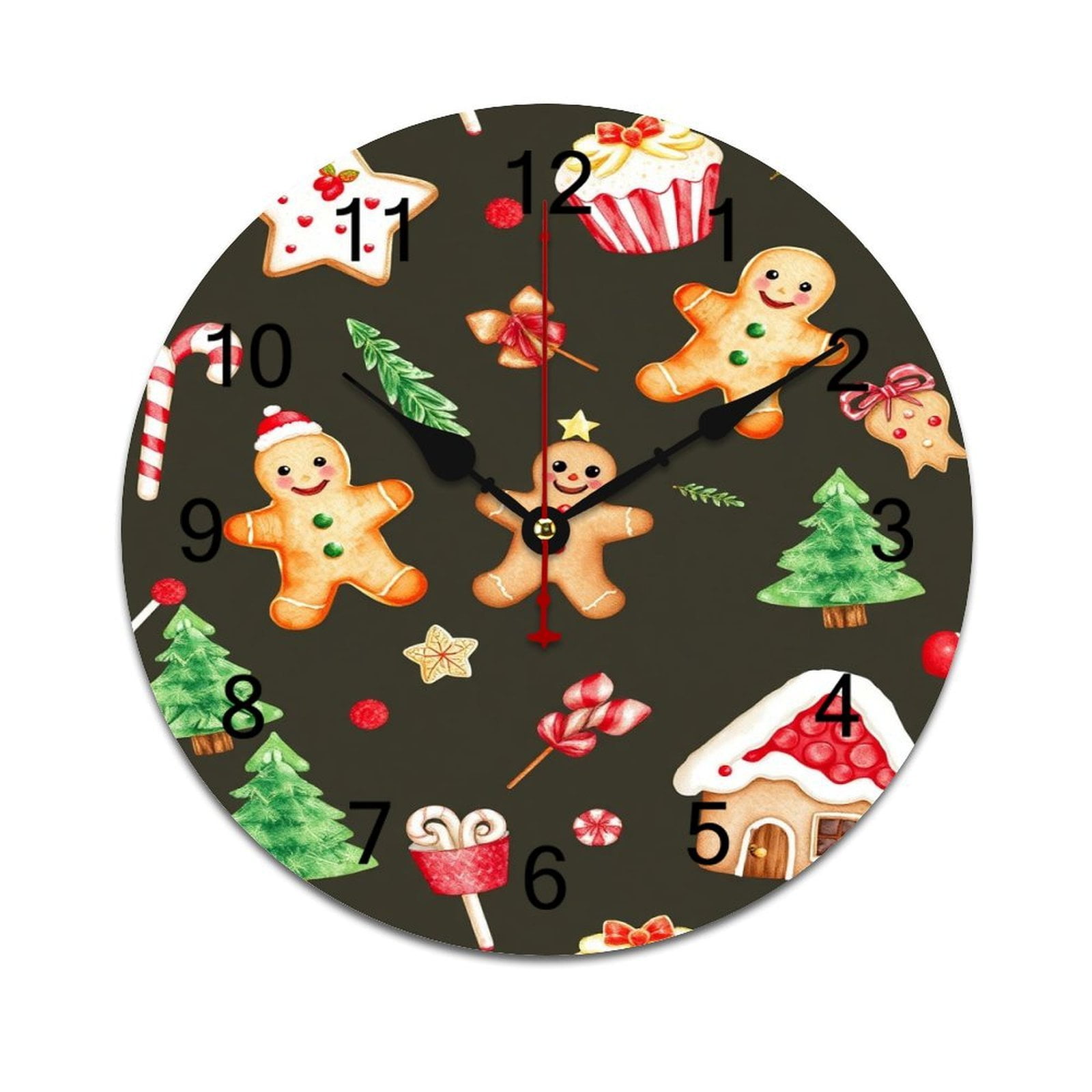 Christmas Gingerbread Treats Round Wall Clock Modern Design Home Living