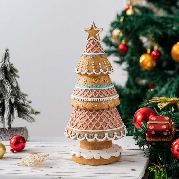 Christmas Gingerbread Tree Figurine – Decorative Ornaments for Home Desktops, Living Rooms & Christmas Displays, Festive Gingerbread Design, Durable Material, Yellow, 4.1*4.1*9in