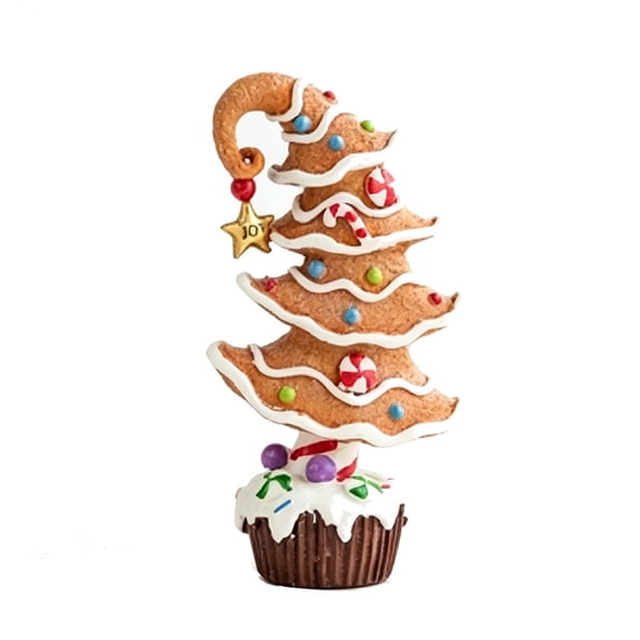 Christmas Gingerbread Tree Figurine, Resin Holiday Tabletop Decoration With Icing, Candy Canes, Colorful Sprinkles And Cupcake Base, Festive Mantel Shelf Centerpiece