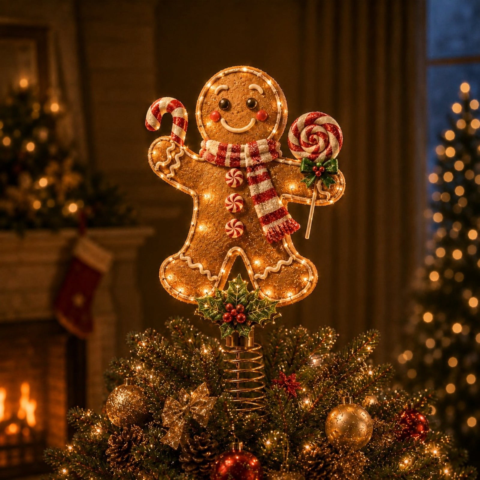Christmas Gingerbread Tree Topper,8in 2D Xmas Tree Top Decoration with ...