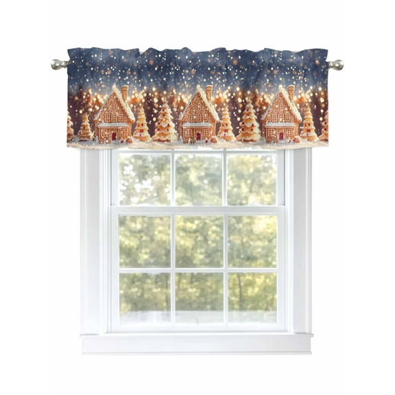 Christmas Gingerbread Valances for Windows Xmas Tree House Forest Winter Snow Rod Pocket Curtains Valance Short Window Treatment Drapes for Living Room, Bedroom Bathroom 42" W x 12" L