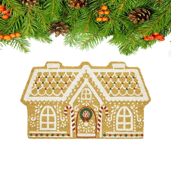 Christmas Gingerbread Welcome Doormat for Outdoor Entrance Non-Slip Christmas Rug Winter Gingerbread House Front Door Mat, 16*24In