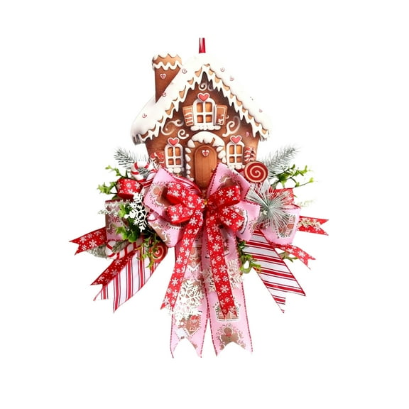 Christmas Gingerbread Wreath – 20 Inch Artificial Holiday Hanging Decoration, Christmas Winter Wreath for Front Door with Leaves Holly Leaves Gingerbread Decoration Holiday Home Decor