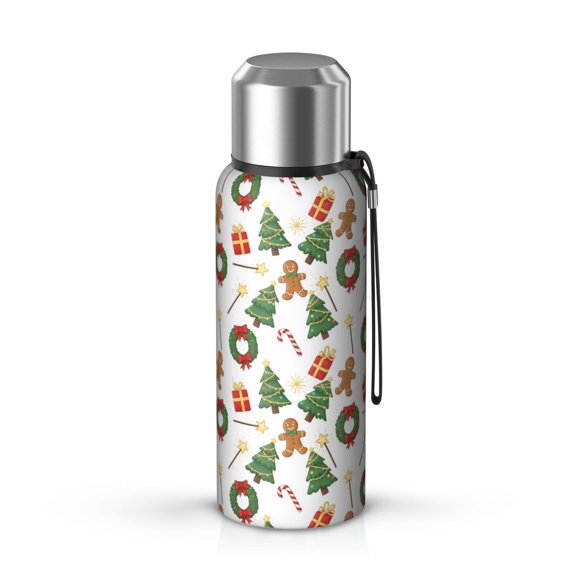 Christmas Gingerbread Wreath Candy Insulated Coffee Thermos, Vacuum Insulated Stainless Steel Water Flask 360° Seamless Print Gifts Ideas for Birthday Holiday Party