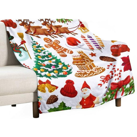 Christmas Gingerbread Wreath Throw Blanket Soft Warm Merry Xmas Lightweight Flannel Plush Fuzzy Blankets Gift for Women Kids Boys Teens 50X60 in