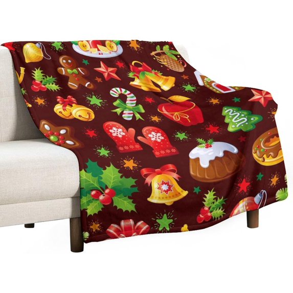 Christmas Gingerbread Wreath Throw Blanket Soft Warm Merry Xmas Lightweight Flannel Plush Fuzzy Blankets Gift for Women Kids Boys Teens 50X60 in