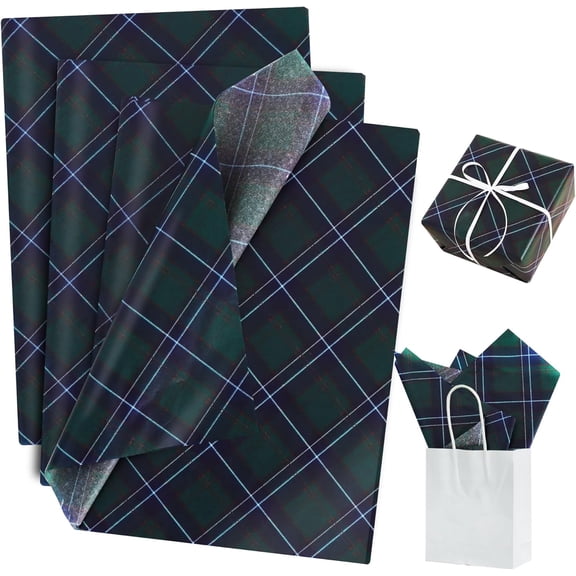 Christmas Gingham Tissue Paper Bulk，Green and Blue Buffalo Plaid Wrapping Tissue Paper for Gift Bags, 14 x 20 Inch Gift Wrap for Christmas Party DIY Crafts Decor Holiday Flowers-50pcs