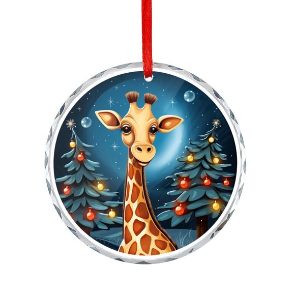Christmas Giraffe Christmas Ornament Hanging Craft Collectibles for Xmas Trees Home Party Gifts Animal Cute Wild Cartoon Round Glass Christmas Ornaments