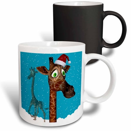 3drose, Christmas Giraffe in Snow, 11oz Magic Transforming Mug