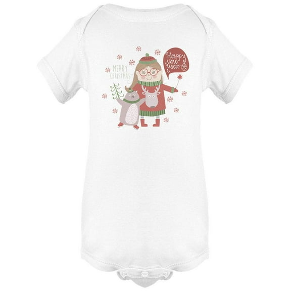 Christmas Girl And Penguin Bodysuit Infant -Image by Shutterstock, 18 Months