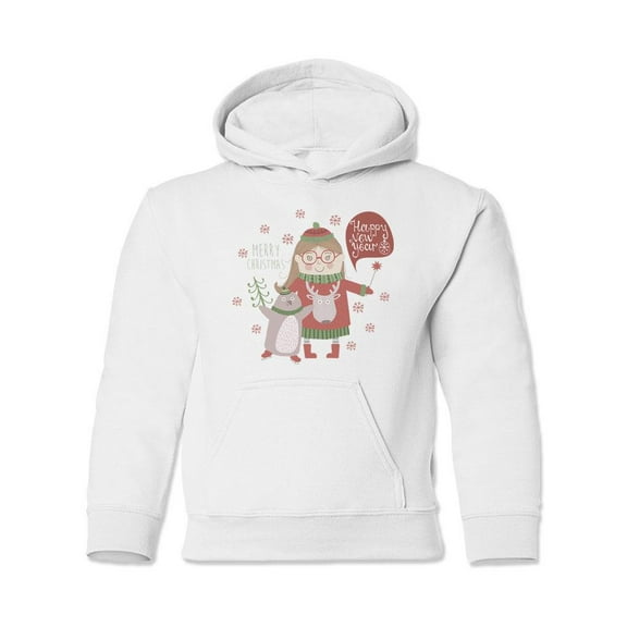 Christmas Girl And Penguin Hoodie Juniors -Image by Shutterstock, Small
