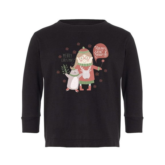 Christmas Girl And Penguin Long Sleeve Toddler -Image by Shutterstock,  4 Toddler