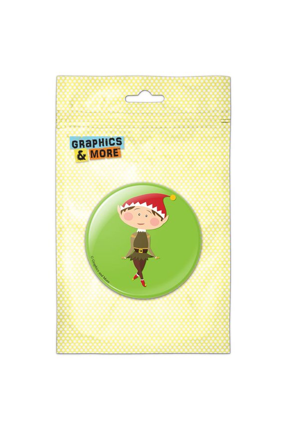 Christmas Girl Elf on Green Pinback Button Pin Badge