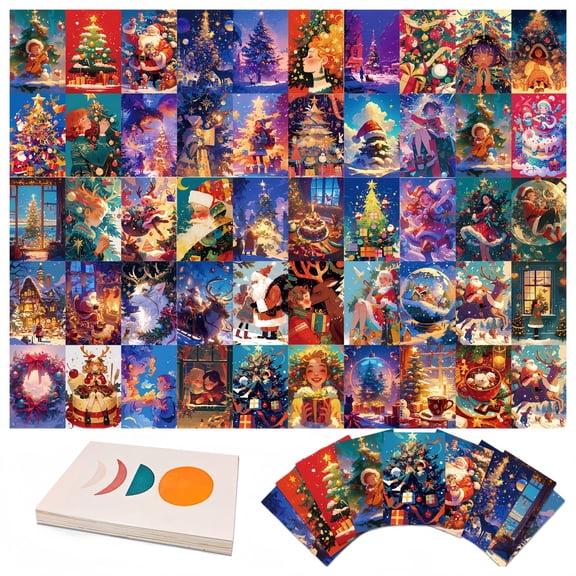 Christmas Girl Series Wall Cards - 50 Pack Healing Style Message & Postcards 4x6 Inches for Girls