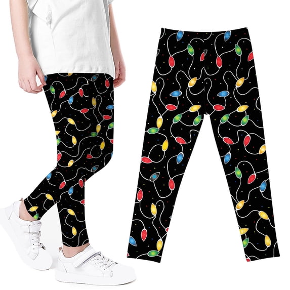 Christmas Girls Fashion Leggings Funny Print Casual Elastic Waist Skinny Cotton Pants Stretch Festival Outfits, Black, 3 Years