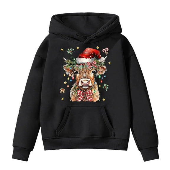 Christmas Girls Hoodies Sweatshirts Christmas Cute Bow Cow Kids Western Pullover Hoodie Christmas Children's Clothing Holiday Gifts 7 Years-8 Years