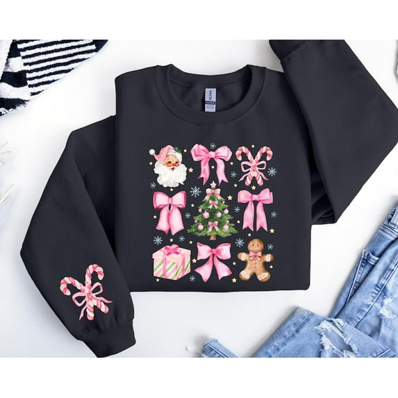 Christmas Girls Pink Bow Candy Sweatshirt,Girls Christmas Sweater,Coquette Christmas Tree Sweater, Pink Christmas Sweatshirt,Kids Christmas