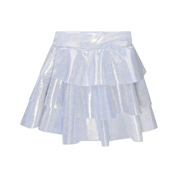 Christmas Girls Skirts Girls Metallic Skirt 3 Layer Ruffle Skirt Sparkly Shiny Skirt For Party Christmas Children's Clothing Holiday Gifts 6 Years-7 Years