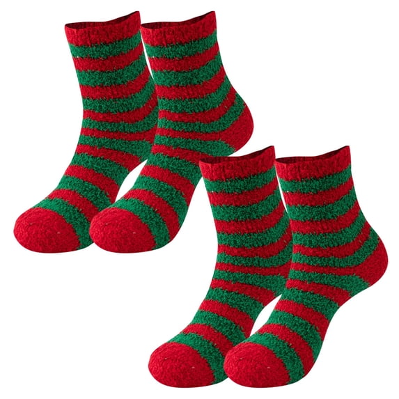Christmas Girls' Socks, Fuzzy Socks for Women Soft Fluffy Winter Cozy Slipper Socks Winter Warm Wool 2 Pairs Crew Cute Socks