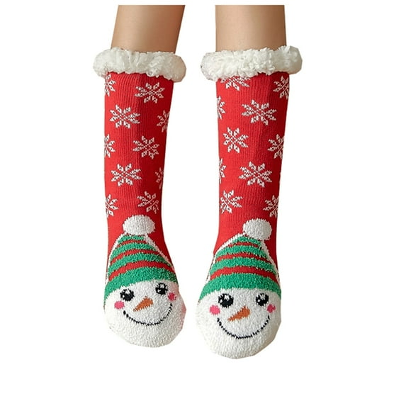 Christmas Girls' Socks, Women's Winter Super Soft Warm Fuzzy Fleece-Lined Grippers Slipper Socks